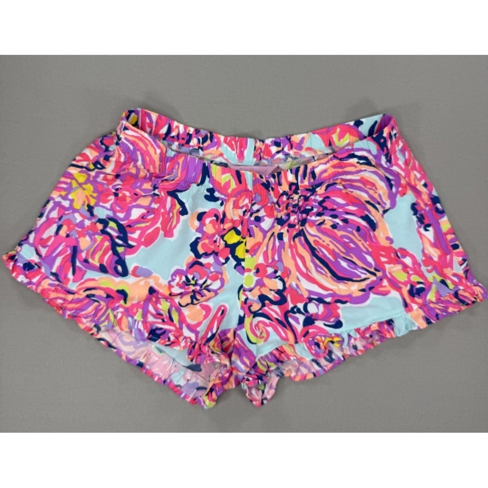 Lilly Pulitzer Shorts Womens XS Pink Purple Tropical Floral  Flowy Ruffle‎ Rayon